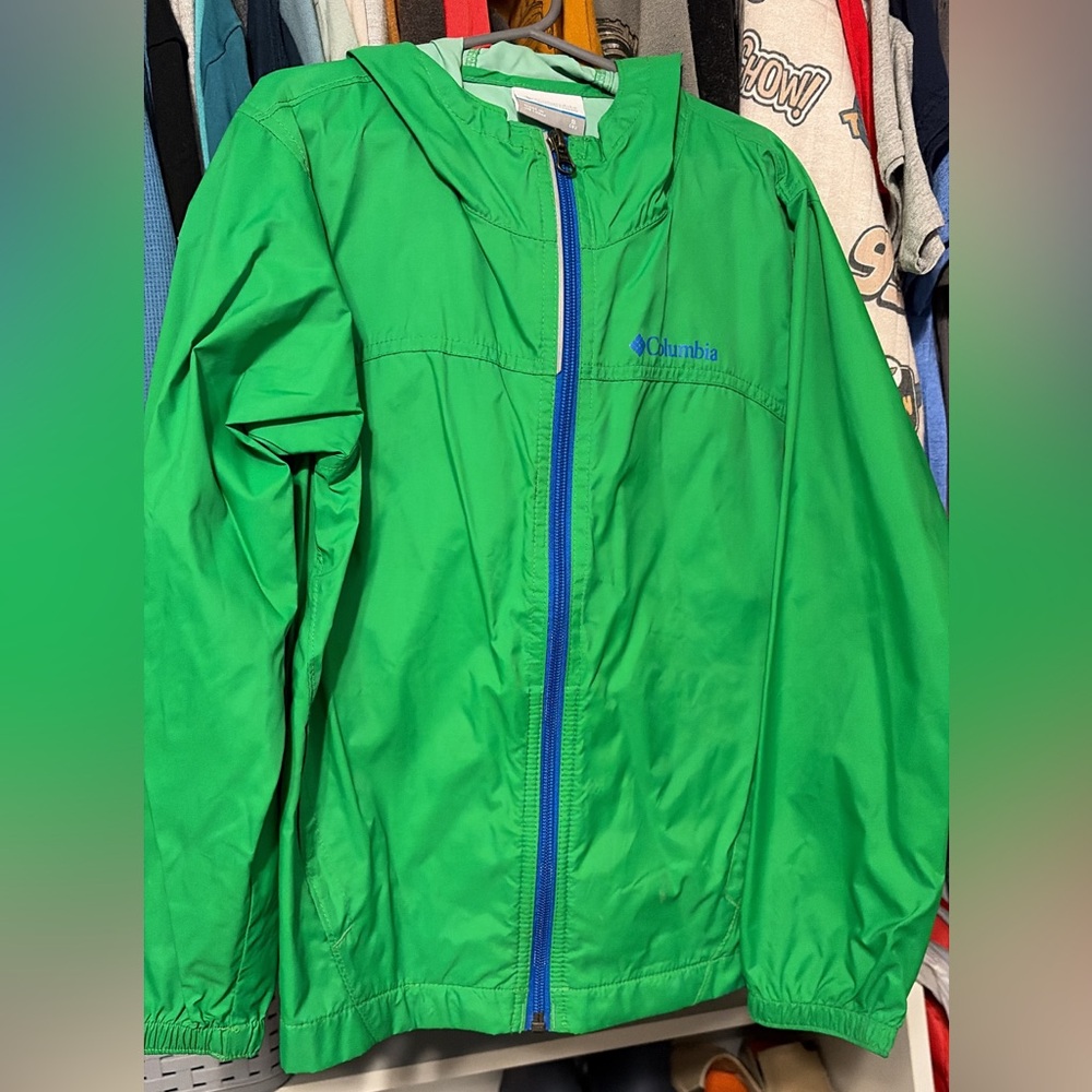 Columbia Bright Green Jacket with Blue Trim